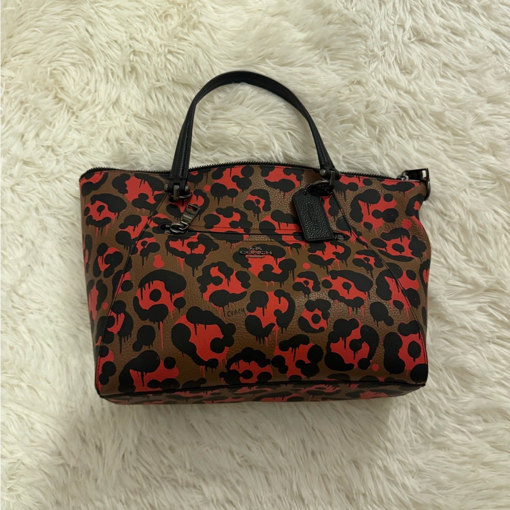 Coach Red and Brown Leopard Print Hobo Bag